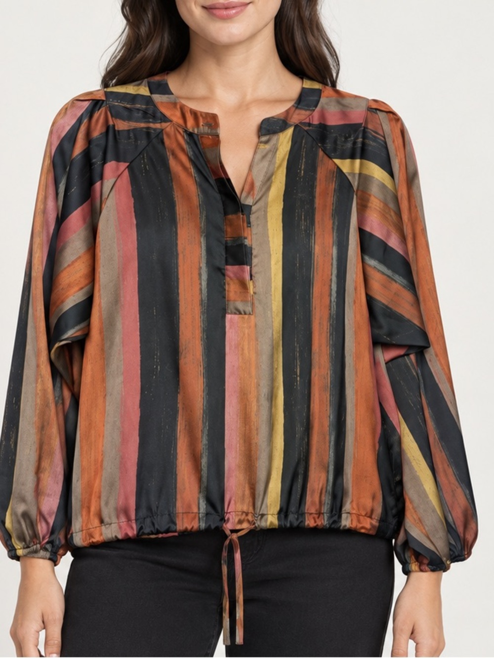 BURU Striped Satin Fall Blouse Sz. S